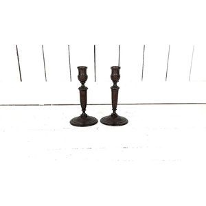 Vintage wooden spindle taper candlesticks set of 2